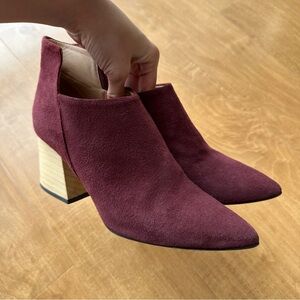 Himitsu Burgundy Suede Pointed Toe Ankle Booties, Size 39